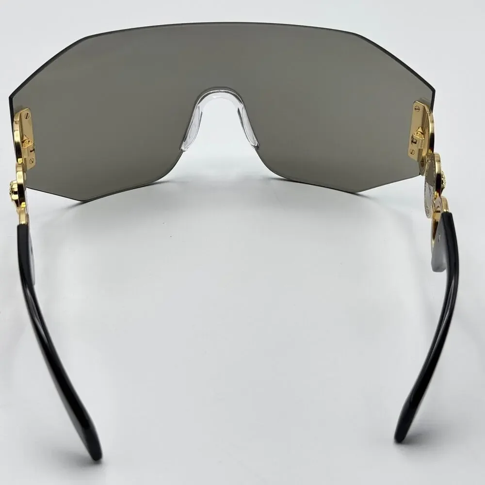 Versace Sunglasses 0VE2258 10026G Grey Silver Wrap Shield Lens Oversized New